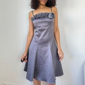Vintage Grey Satin Floral Trim Dress (XS/S)